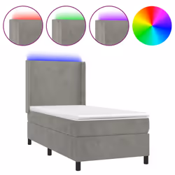 vidaXL Letto a Molle Materasso e LED Grigio Chiaro 80x200 cm Velluto - Vista aggiuntiva 2