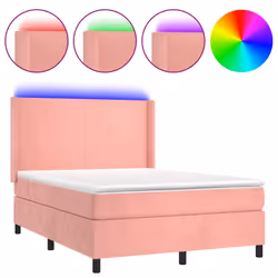 Letto a Molle con Materasso e LED Rosa 140x190 cm in Vellutocod mxl 99413 - Vista aggiuntiva 2