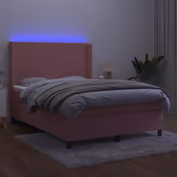 Letto a Molle con Materasso e LED Rosa 140x190 cm in Vellutocod mxl 99413 - Vista aggiuntiva 3