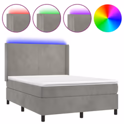 Letto a Molle Materasso e LED Grigio Chiaro 140x200 cm Vellutocod mxl 75425 - Vista aggiuntiva 2