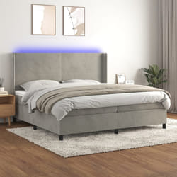 vidaXL Letto a Molle Materasso e LED Grigio Chiaro 200x200 cm Velluto