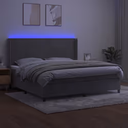 vidaXL Letto a Molle Materasso e LED Grigio Chiaro 200x200 cm Velluto - Vista aggiuntiva 3