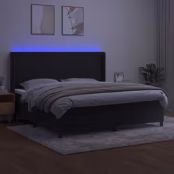 vidaXL Letto a Molle con Materasso e LED Nero 200x200 cm in Velluto - Vista aggiuntiva 3