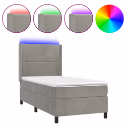 Letto a Molle Materasso e LED Grigio Chiaro 100x200 cm Vellutocod mxl 75434 - Vista aggiuntiva 2