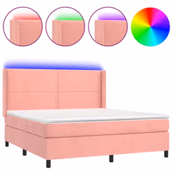 vidaXL Letto a Molle con Materasso e LED Rosa 160x200 cm in Velluto - Vista aggiuntiva 2
