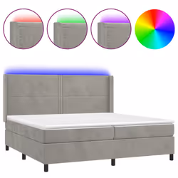 vidaXL Letto a Molle Materasso e LED Grigio Chiaro 200x200 cm Velluto - Vista aggiuntiva 2