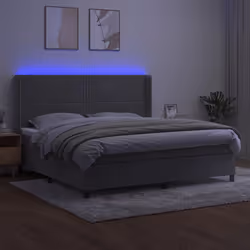vidaXL Letto a Molle Materasso e LED Grigio Chiaro 200x200 cm Velluto - Vista aggiuntiva 3