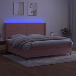 vidaXL Letto a Molle con Materasso e LED Rosa 200x200 cm in Velluto - Vista aggiuntiva 3
