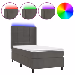 Letto a Molle con Materasso e LED Grigio Scuro 90x200cm Vellutocod mxl 75442 - Vista aggiuntiva 2