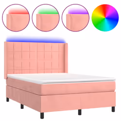 vidaXL Letto a Molle con Materasso e LED Rosa 140x190 cm in Velluto - Vista aggiuntiva 2