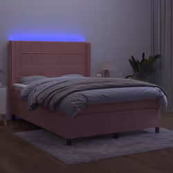 vidaXL Letto a Molle con Materasso e LED Rosa 140x190 cm in Velluto - Vista aggiuntiva 3