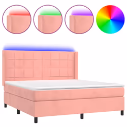 vidaXL Letto a Molle con Materasso e LED Rosa 160x200 cm in Velluto - Vista aggiuntiva 2
