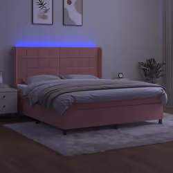 Letto a Molle con Materasso e LED Rosa 180x200 cm in Vellutocod mxl 75615 - Vista aggiuntiva 3