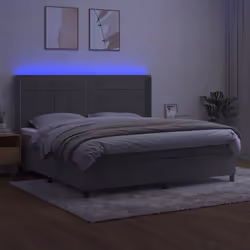 vidaXL Letto a Molle Materasso e LED Grigio Chiaro 200x200 cm Velluto - Vista aggiuntiva 3