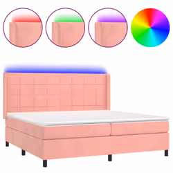 vidaXL Letto a Molle con Materasso e LED Rosa 200x200 cm in Velluto - Vista aggiuntiva 2