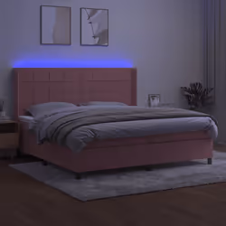 vidaXL Letto a Molle con Materasso e LED Rosa 200x200 cm in Velluto - Vista aggiuntiva 3