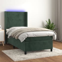 vidaXL Letto a Molle con Materasso e LED Verde Scuro 90x200cm Velluto