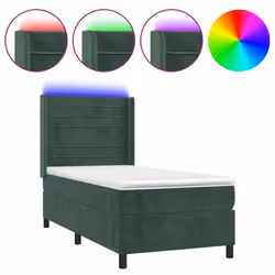 vidaXL Letto a Molle con Materasso e LED Verde Scuro 90x200cm Velluto - Vista aggiuntiva 2
