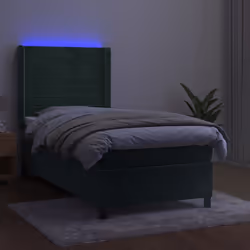 vidaXL Letto a Molle con Materasso e LED Verde Scuro 90x200cm Velluto - Vista aggiuntiva 3