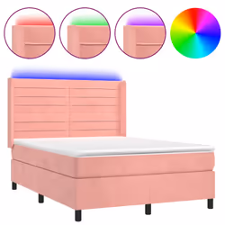 Letto a Molle con Materasso e LED Rosa 140x190 cm in Vellutocod mxl 99439 - Vista aggiuntiva 2