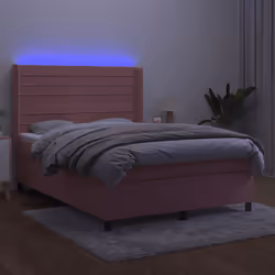 Letto a Molle con Materasso e LED Rosa 140x190 cm in Vellutocod mxl 99439 - Vista aggiuntiva 3