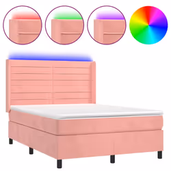 Letto a Molle con Materasso e LED Rosa 140x200 cm in Vellutocod mxl 99449 - Vista aggiuntiva 2