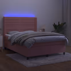 Letto a Molle con Materasso e LED Rosa 140x200 cm in Vellutocod mxl 99449 - Vista aggiuntiva 3