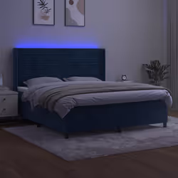 vidaXL Letto a Molle con Materasso e LED Blu Scuro 160x200 cm - Vista aggiuntiva 3