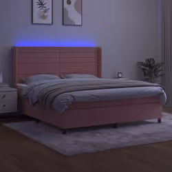 vidaXL Letto a Molle con Materasso e LED Rosa 160x200 cm in Velluto - Vista aggiuntiva 3