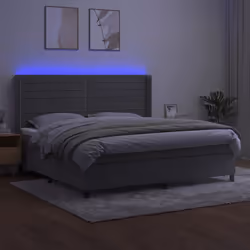 vidaXL Letto a Molle Materasso e LED Grigio Chiaro 200x200 cm Velluto - Vista aggiuntiva 3