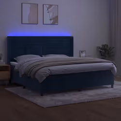 vidaXL Letto a Molle con Materasso e LED Blu Scuro 200x200 cm - Vista aggiuntiva 3