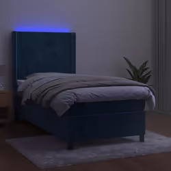 Letto a Molle con Materasso e LED Blu Scuro 90x190cm in Vellutocod mxl 75456 - Vista aggiuntiva 3