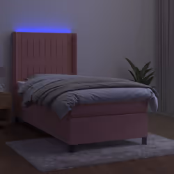 Letto a Molle con Materasso e LED Rosa 100x200 cm in Vellutocod mxl 99462