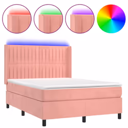Letto a Molle con Materasso e LED Rosa 140x190 cm in Vellutocod mxl 75467 - Vista aggiuntiva 2