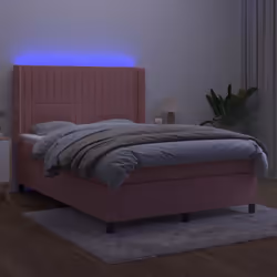 Letto a Molle con Materasso e LED Rosa 140x190 cm in Vellutocod mxl 75467 - Vista aggiuntiva 3