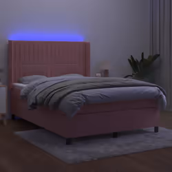 Letto a Molle con Materasso e LED Rosa 140x200 cm in Vellutocod mxl 75461 - Vista aggiuntiva 3