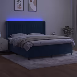 vidaXL Letto a Molle con Materasso e LED Blu Scuro 160x200 cm - Vista aggiuntiva 3