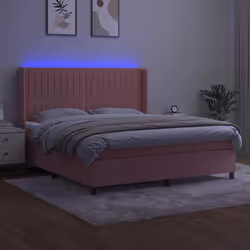 Letto a Molle con Materasso e LED Rosa 160x200 cm in Vellutocod mxl 123399 - Vista aggiuntiva 3