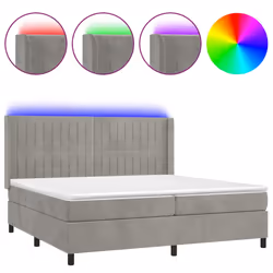 vidaXL Letto a Molle Materasso e LED Grigio Chiaro 200x200 cm Velluto - Vista aggiuntiva 2