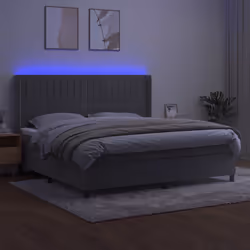 vidaXL Letto a Molle Materasso e LED Grigio Chiaro 200x200 cm Velluto - Vista aggiuntiva 3