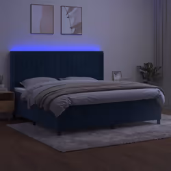 vidaXL Letto a Molle con Materasso e LED Blu Scuro 200x200 cm - Vista aggiuntiva 3