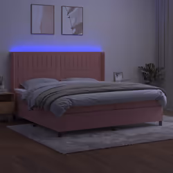 vidaXL Letto a Molle con Materasso e LED Rosa 200x200 cm in Velluto - Vista aggiuntiva 3