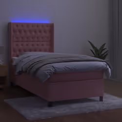 Letto a Molle con Materasso e LED Rosa 80x200 cm in Vellutocod mxl 99459 - Vista aggiuntiva 3