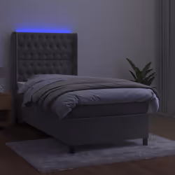 Letto a Molle Materasso e LED Grigio Chiaro 90x200 cm Vellutocod mxl 99460 - Vista aggiuntiva 3