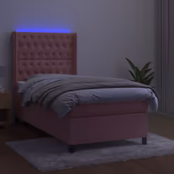 Letto a Molle con Materasso e LED Rosa 90x200 cm in Vellutocod mxl 123408 - Vista aggiuntiva 3