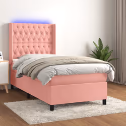 Letto a Molle con Materasso e LED Rosa 100x200 cm in Vellutocod mxl 123413