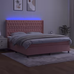 Letto a Molle con Materasso e LED Rosa 160x200 cm in Velluto cod mxl 99469 - Vista aggiuntiva 3