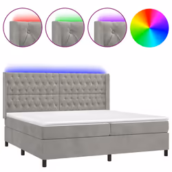 vidaXL Letto a Molle Materasso e LED Grigio Chiaro 200x200 cm Velluto - Vista aggiuntiva 2