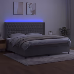 vidaXL Letto a Molle Materasso e LED Grigio Chiaro 200x200 cm Velluto - Vista aggiuntiva 3