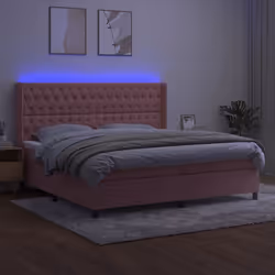 Letto a Molle con Materasso e LED Rosa 200x200 cm in Vellutocod mxl 99471 - Vista aggiuntiva 3